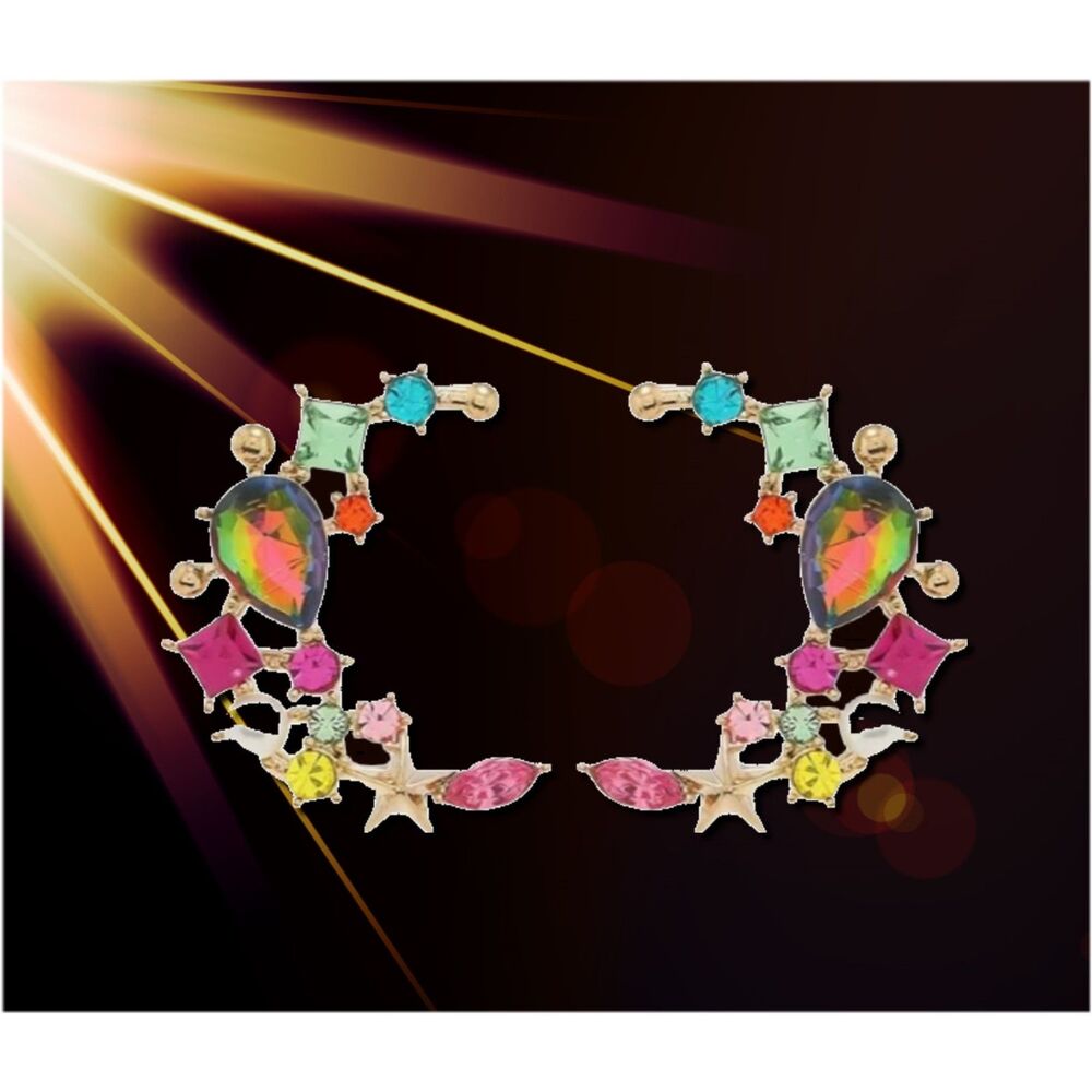 Moon or C Shaped Rhinestone Earrings STUNNING! - Picture 2 of 7